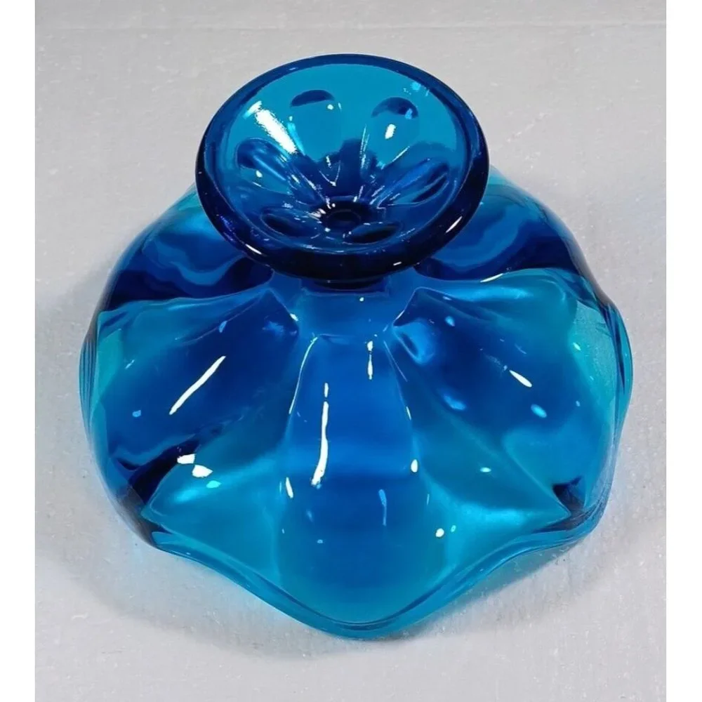 Vtg Mid-Century  Viking 6 Petal HTF Epic Electric Blue Glass Compote Dish MCM - Picture 7 of 9